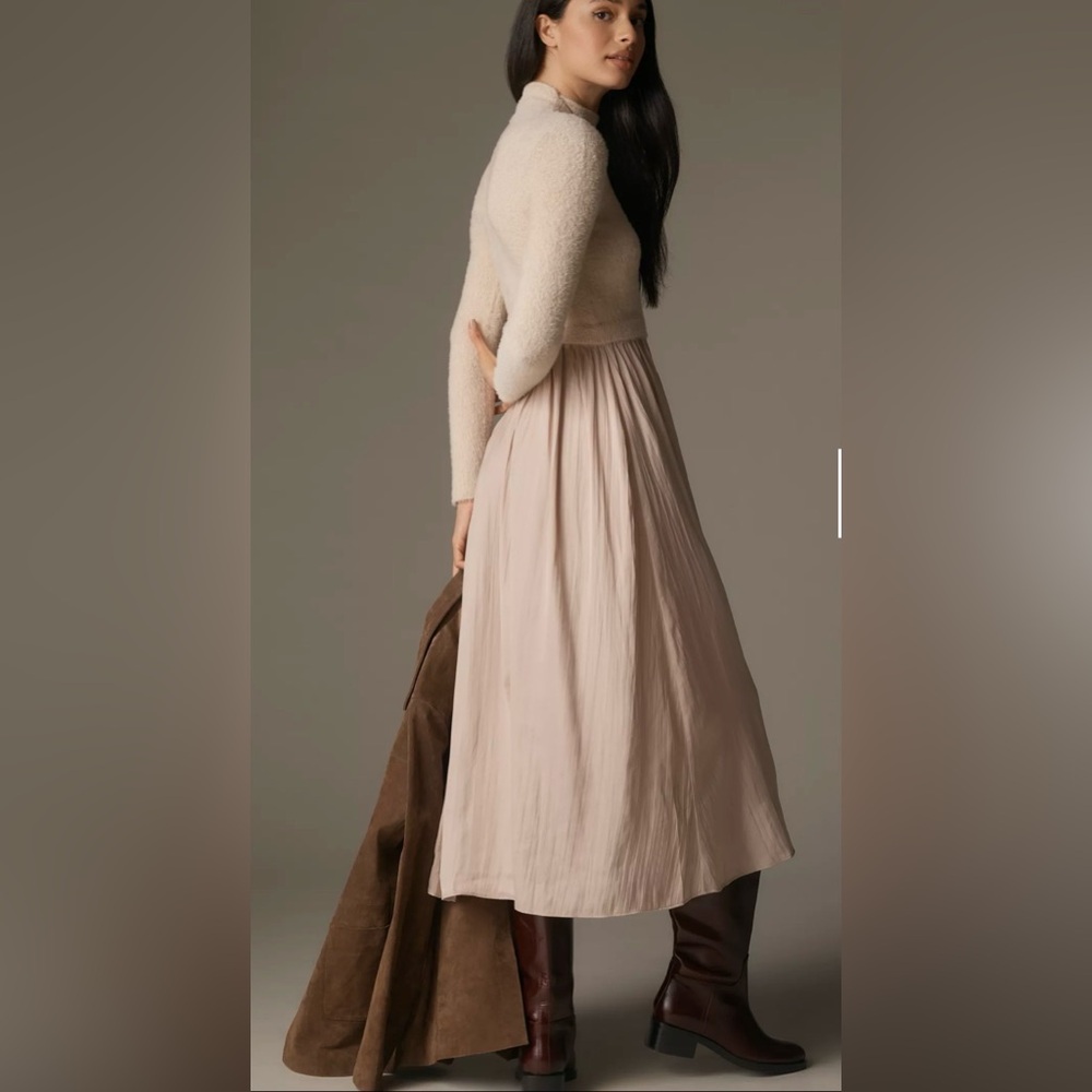 NWT Anthropologie The Thea Twofer Eyelash Sweater Dress Neutral Beige - Picture 2 of 8